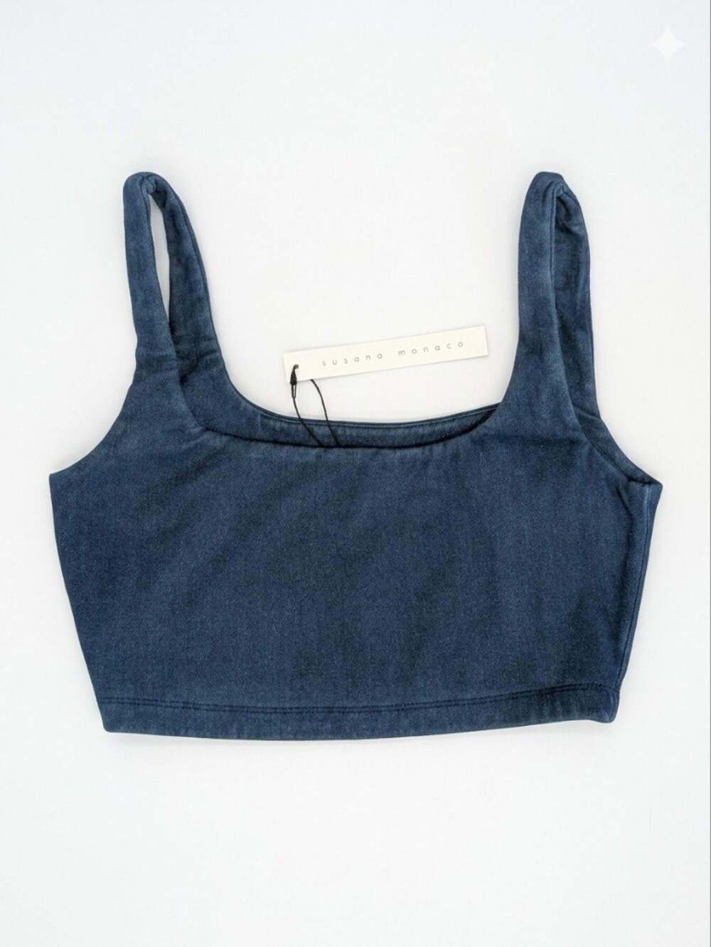 Susana Monaco NWT Stretch Denim Crop Top Size XS Square Neck Tank Blue